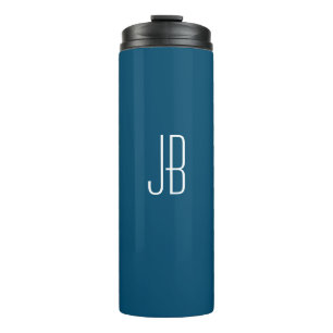 Simple White Monogram or Name on Ocean Blue Thermal Tumbler