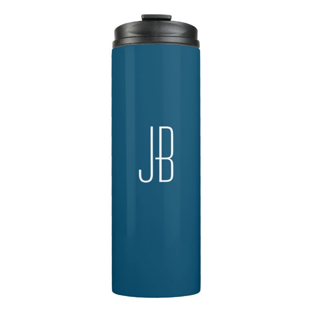 Simple White Monogram or Name on Ocean Blue Thermal Tumbler (Front)