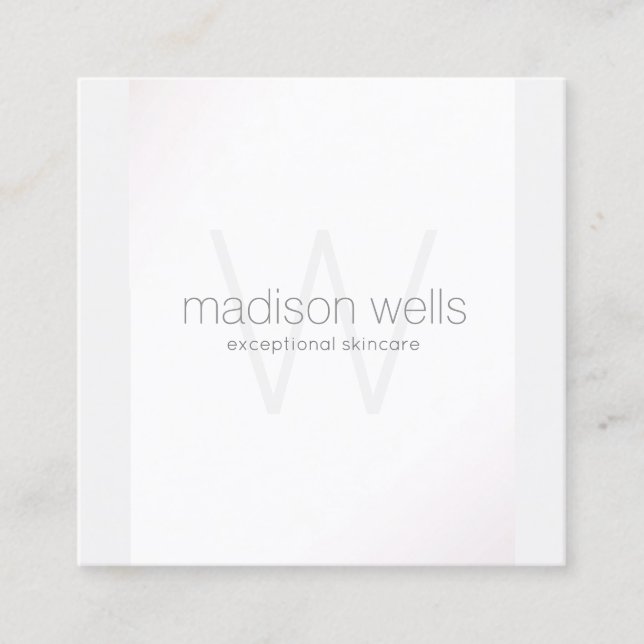 Simple White Monogram Professional Beauty Square Business Card (Front)