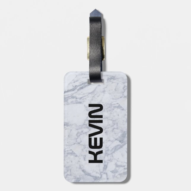 Simple White Natural Marble Stone Print Luggage Tag (Back Vertical)
