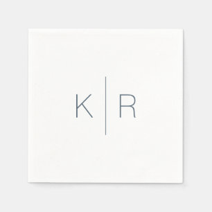 Simple White Navy Blue Monogram Wedding Napkins