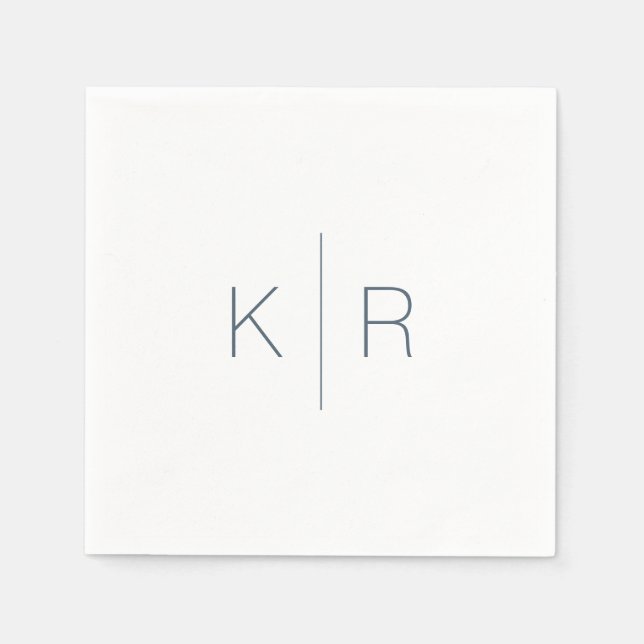 Simple White Navy Blue Monogram Wedding Napkins (Front)