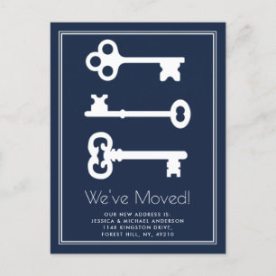 Simple White Navy Minimal Key Moving Announcement