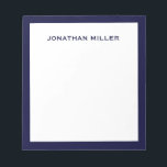 Simple White Navy Typographic Lined Notepad<br><div class="desc">A professional notepad with a minimalist design in navy blue and white. Custom monogram name on a simple white background,  framed by a navy border. Personalise using the fields provided or use the 'message' button to contact the designer for help.</div>