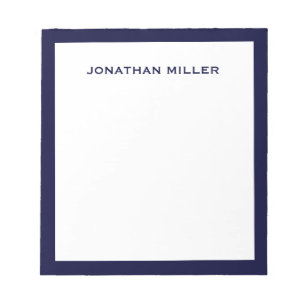 Simple White Navy Typographic Lined Notepad