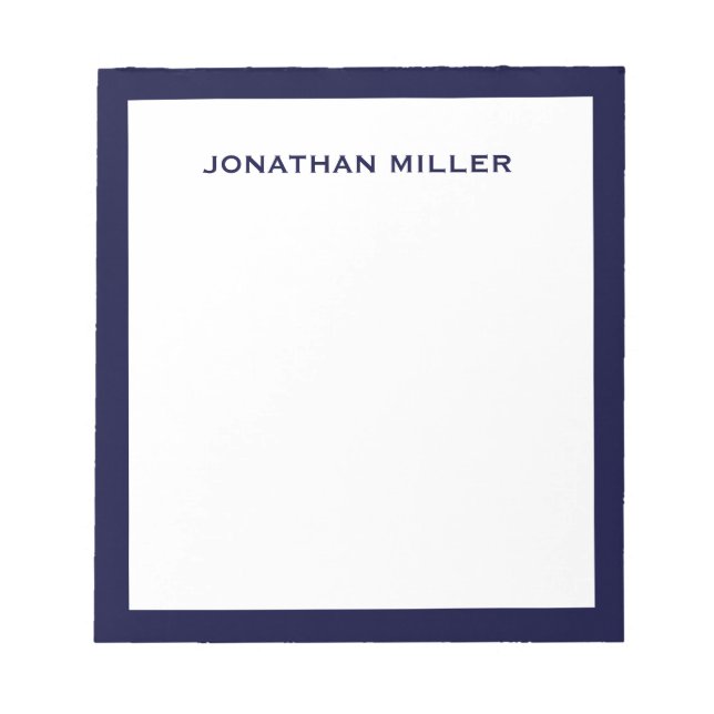 Simple White Navy Typographic Lined Notepad (Front)