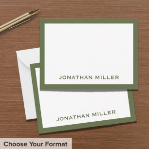 Simple White Olive Typographic Name Note Card