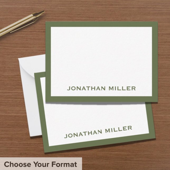 Simple White Olive Typographic Name Note Card (Creator Uploaded)