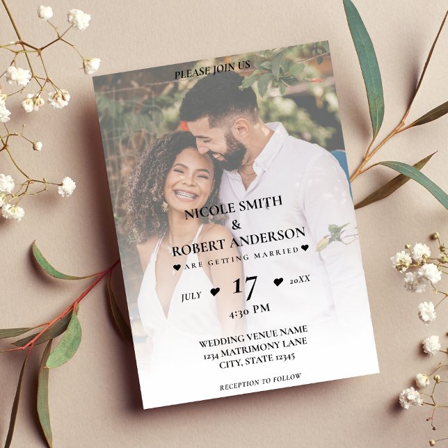 Simple White Ombre Background Photo Wedding Invitation (Simple White Ombre Background Photo Wedding Invitation)