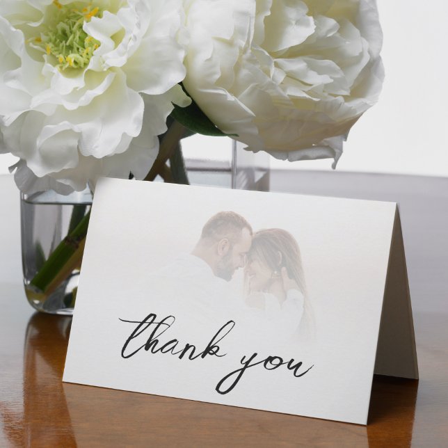 Simple White Ombre Elegant Photo Wedding Thank You Card (Creator Uploaded)