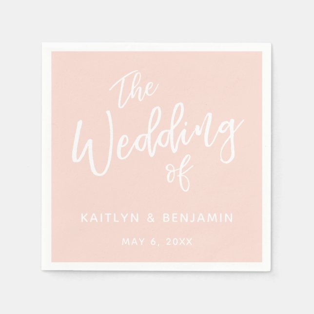 Simple White on Blush Typography The Wedding Of Napkin (Front)