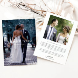 Simple White Overlay Text Wedding Photo Thank You Card