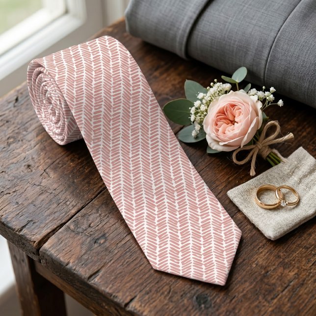 Simple White Peach Red Salmon Abstract Chevron Tie (Creator Uploaded)