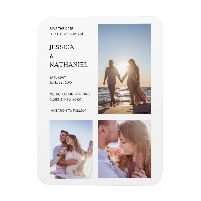 Simple White Photo Collage Modern Wedding Magnet (Vertical)