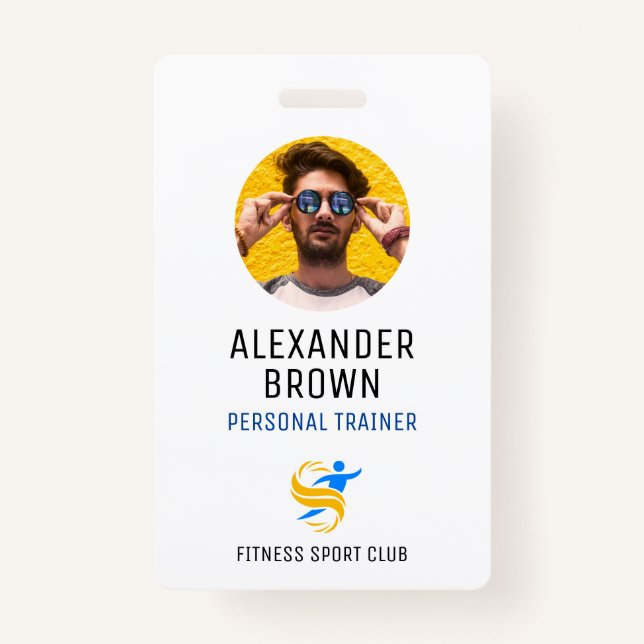 Simple White Photo Logo And QR Code Employee ID ID Badge (Front)