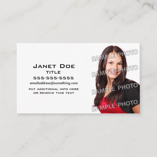 Simple White Photo Template Business Card (Front)