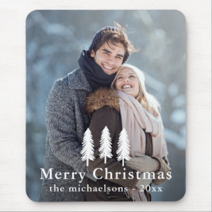 Simple White Pine Trees Christmas Holiday Photo Mouse Mat