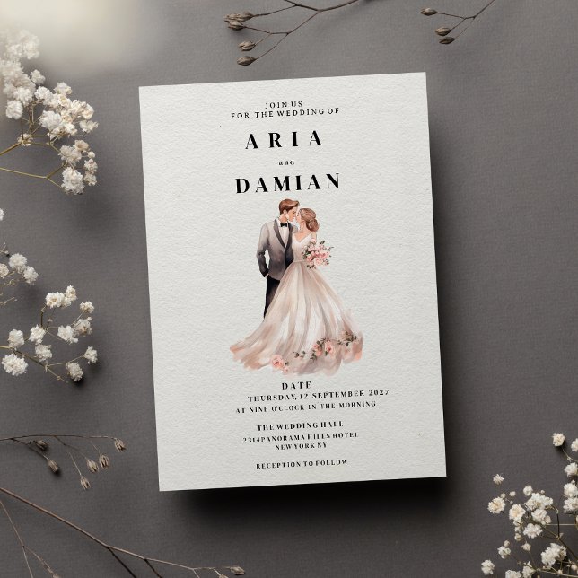 Simple white pink floral couple photo Wedding Invitation (Simple white pink floral couple photo Wedding )