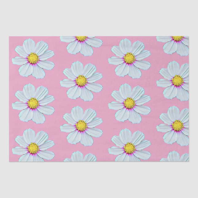 Simple White & Pink Painted Floral Tissue Paper (Front)