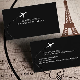 Simple White Plane on Black  Business Card