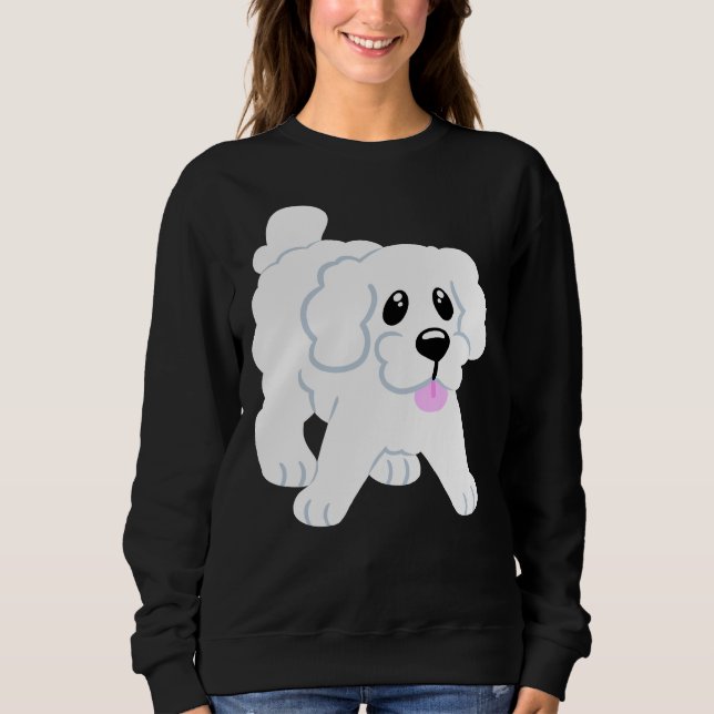 Simple White Poodle Puppy Blue Sweatshirt (Front)
