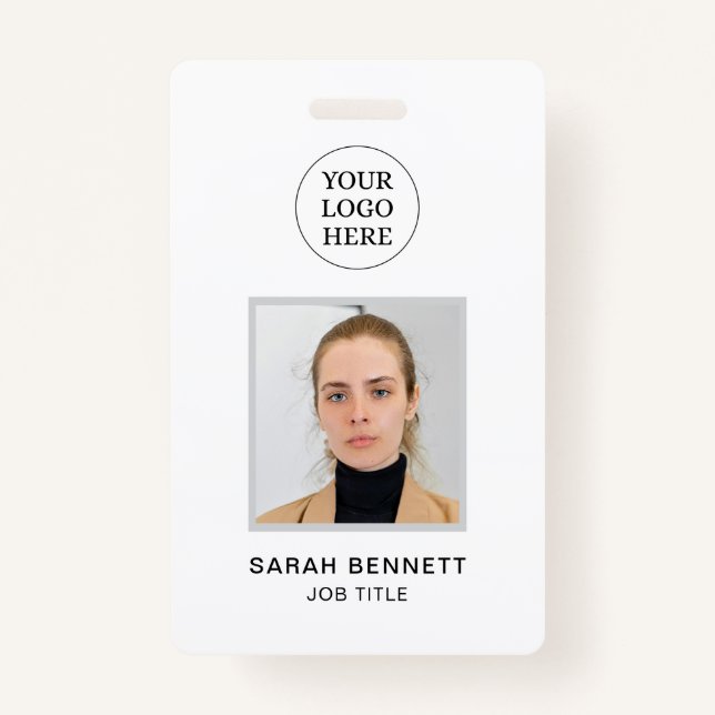 Simple White Professional Employee Office Photo ID ID Badge (Front)