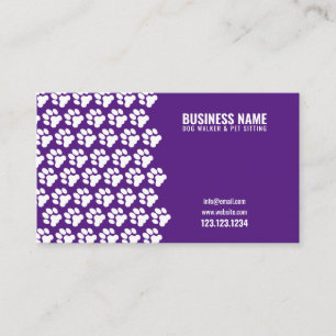 Simple White & Purple Pattern Paw Print Dog Walker Business Card