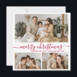 Simple White Red 3 Photo Collage Christmas Holiday Card<br><div class="desc">Elegant, Simple, Handwritten Calligraphy Red and White 3 Photo Collage Merry Christmas Script Holiday Card. This festive, minimalist three (3) photo holiday card template features a nice photo collage and says „Merry Christmas”! The „Merry Christmas” greeting text is written in a pretty hand lettered swirly swash-tail font in red on...</div>