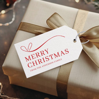 Simple white red modern Merry Christmas Gift Tags