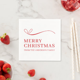 Simple white red modern Merry Christmas Napkin