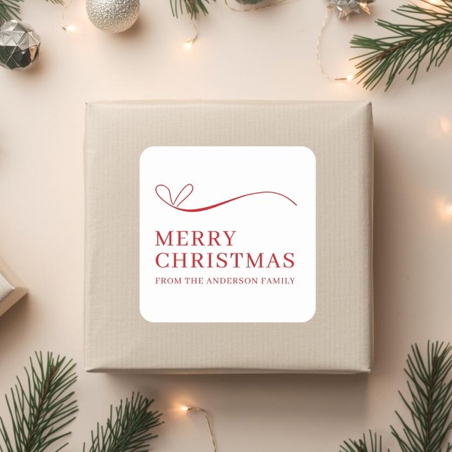 Simple white red modern Merry Christmas Square Sticker (Creator Uploaded)