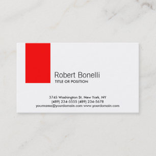 Simple White Red Plain Modern Business Card
