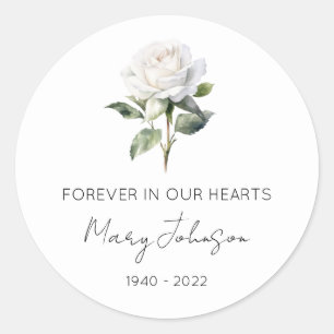 Simple White rose Memorial Classic Round Sticker
