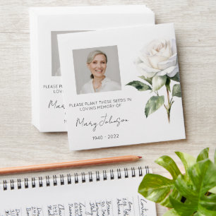 Simple White rose Photo Funeral Seed Envelope