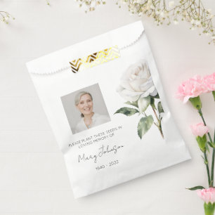 Simple White rose Photo Funeral Seed Favour Bags