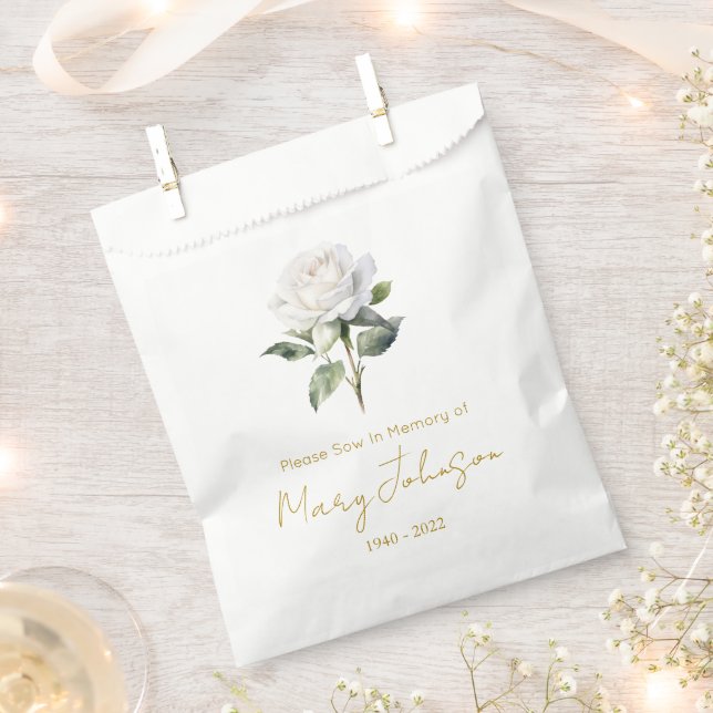 Simple White rose Seed packet Funeral  Favour Bags (Clipped)