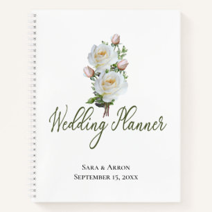 Simple White Rose  with Quote   Wedding Planner  Notebook