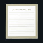 Simple White Sage Green Typographic Name Lined Notepad<br><div class="desc">A professional lined notepad with a minimalist design in sage green and white. Custom monogram initial and name on a simple white background,  framed by a sage green border. Personalise using the fields provided or use the 'message' button to contact the designer for help.</div>