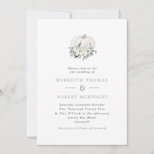 Simple White & Sage Pumpkin Floral Wedding Invitation