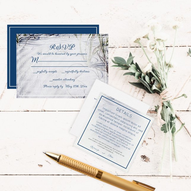 Simple White Sand Beach Wedding  RSVP Card (RSVP and detail cards for a Sandy beach wedding)