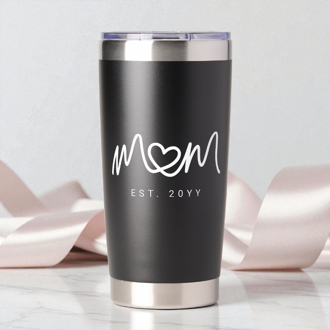 Simple White Script Heart Est Year Mum Established Insulated Tumbler (Simple White Script Heart Est Year Mom Established Insulated Tumbler)