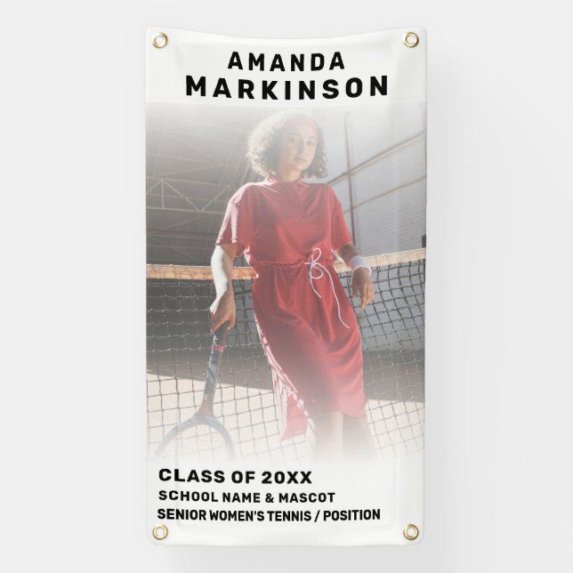 Simple White Senior Tennis Player Outdoor Banner (Vertical)