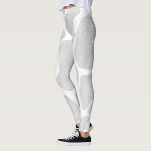 Simple White Silver Large Cow Spots Animal Print Leggings