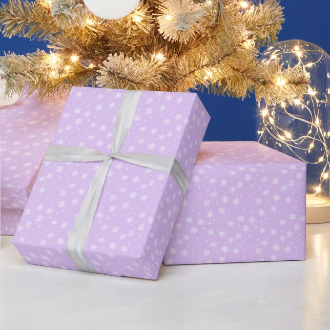 Simple White Snowflakes Purple Christmas Wrapping Paper (Holidays)