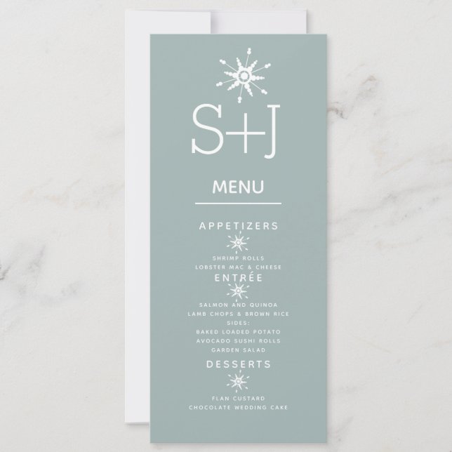 Simple White Snowflakes Wedding Menu (Front)