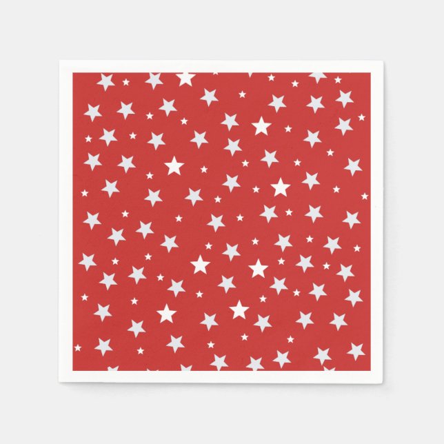 Simple White Stars on Red Holidays Napkin (Front)