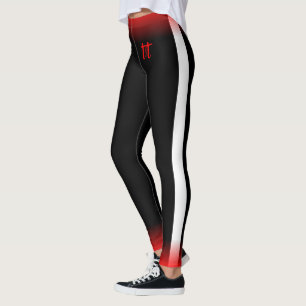 Simple White Stripe on Black with Red and T&T Text Leggings