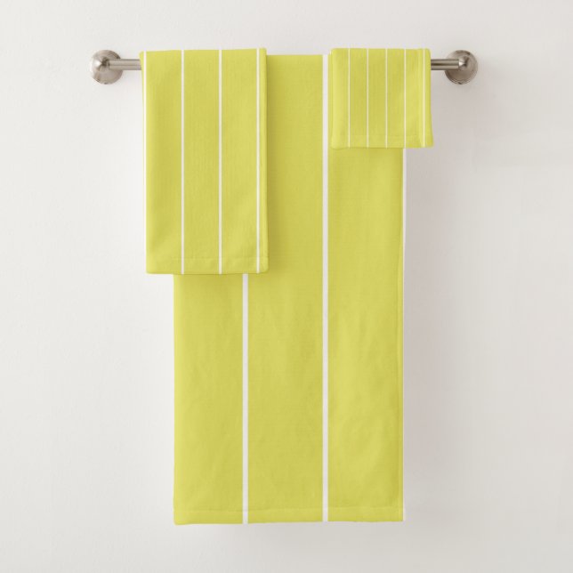 Simple White Stripes on Banana Yellow Background Bath Towel Set (Insitu)