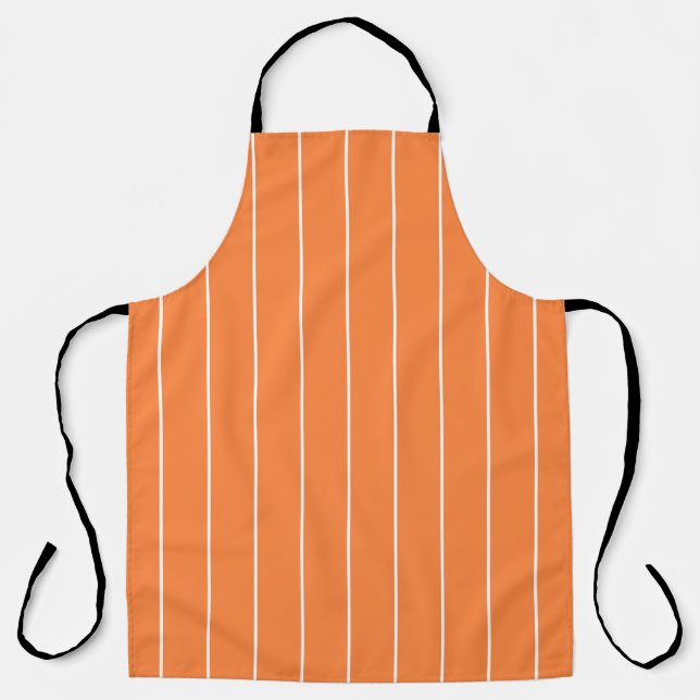 Simple White Stripes on Orange Background Apron (Front)