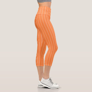 Simple White Stripes on Orange Background Capri Leggings
